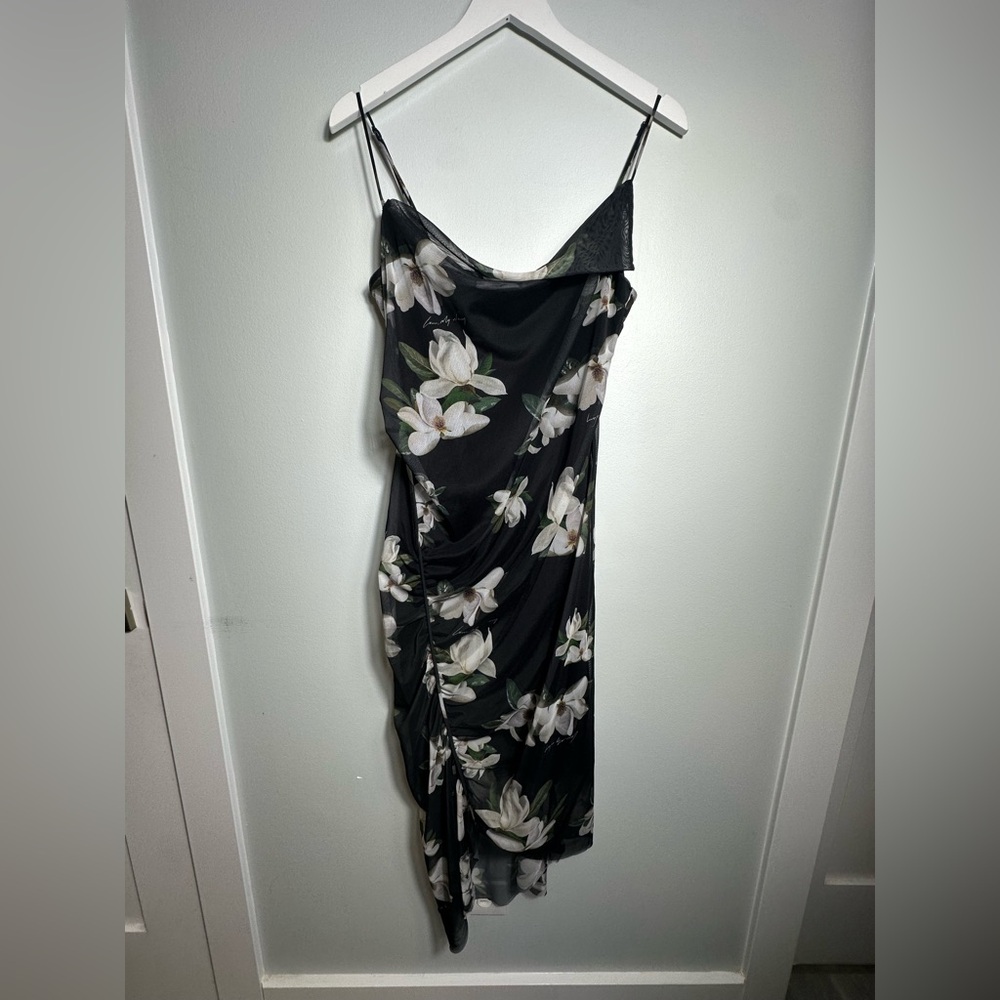 All Saints Midi Floral Asymmetrical Ulla Alessandra Black Sleeveless Dress Sz8 - Picture 10 of 17